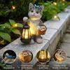 Solar Balkon Dekoration Katze Gartenstatue, Harz Outdoor Getigerte Deko mit Auto LED Terrassenlicht, IP65 Wasserdicht Rasenornament für Terrasse, Geschenk Liebhaber
