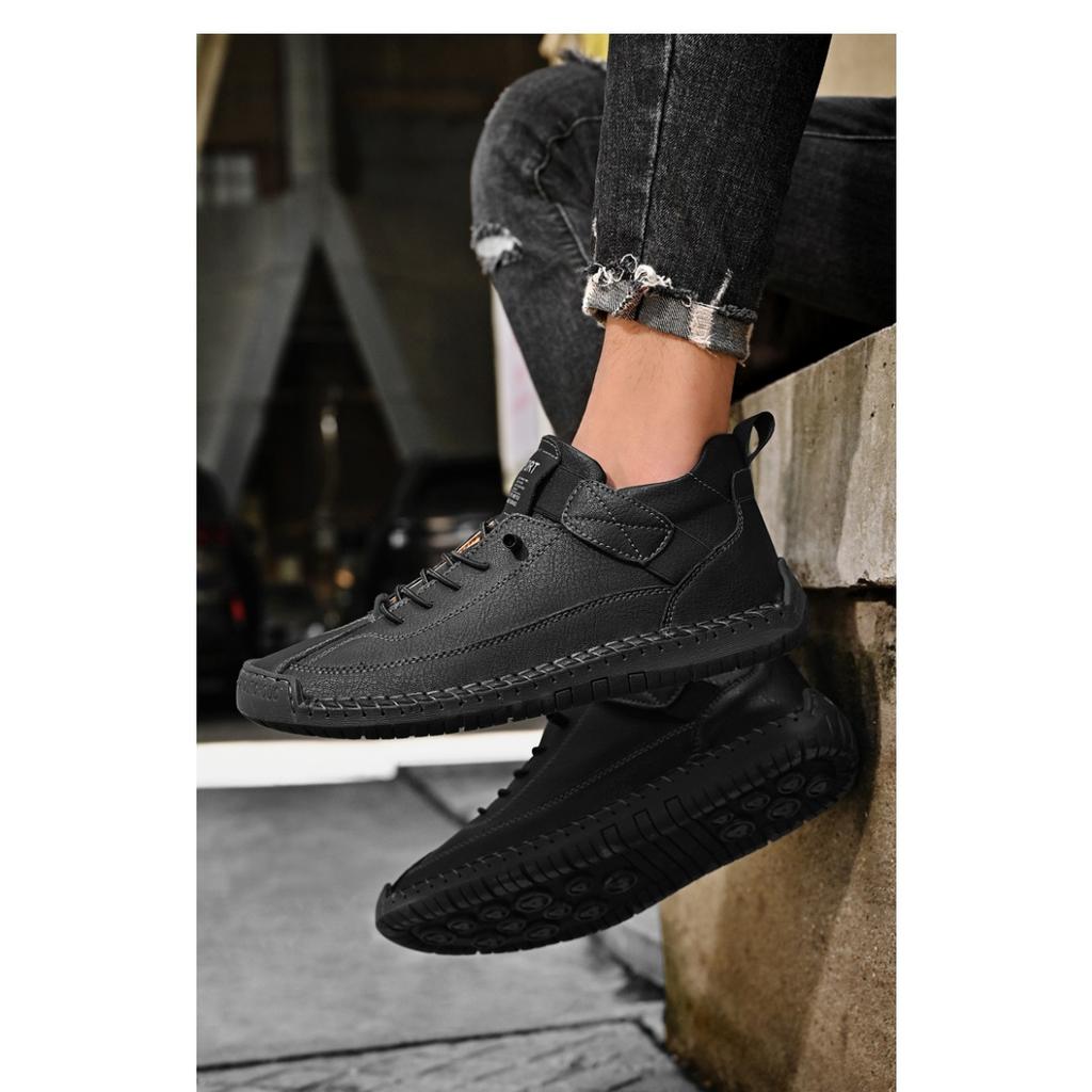 Men's Trendy Leather Shoes, Outdoor Workwear, Retro Stitching, Mid To High Cut, Fashionable and Casual Men's Leather Shoes