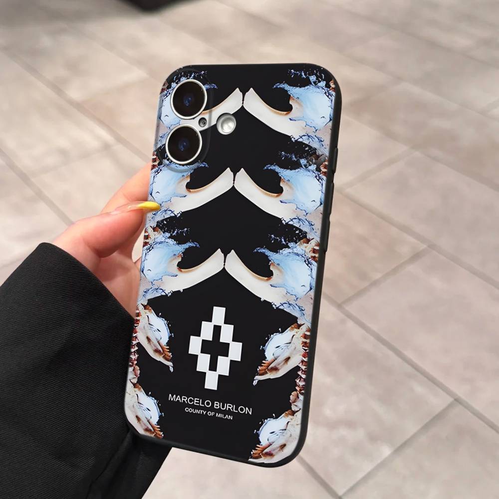 M-MARCELO B-BURLON For IPhone 17 16 15 14 13 12 11 Pro Max 13 17Air Shockproof Soft Phone Cases Coque