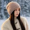 Women's Autumn and Winter Fashion Versatile Big Head Wing Rabbit Fur Warm Hat Korean Style Plus Velvet Thickened Windproof Knitted Wool Hat