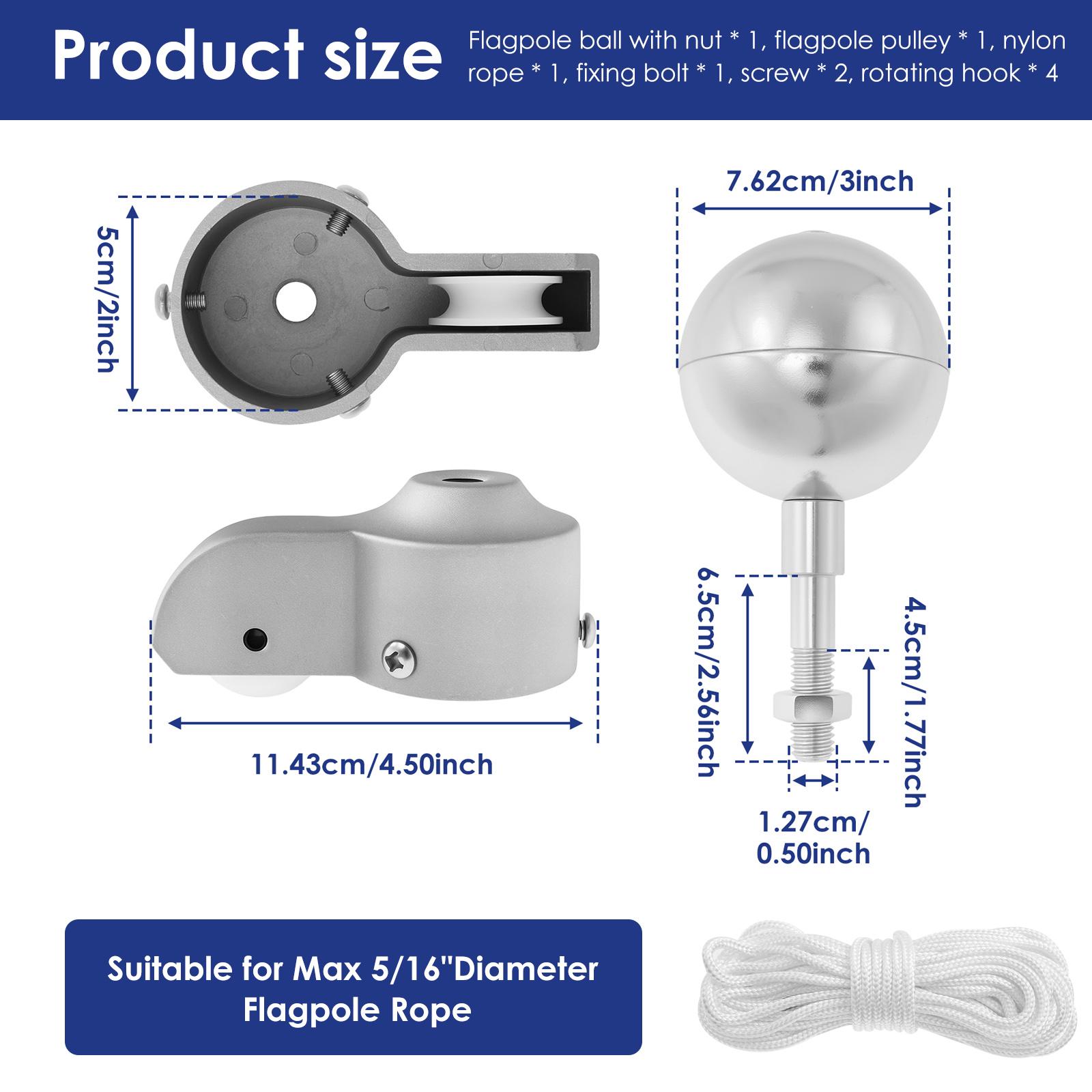 40 Ft Flagpole Repair Kit with Nylon Rope Adjustable Waterproof Heavy Duty Aluminum Flag Parts Repair for Garden Outdoor 1/2 kit