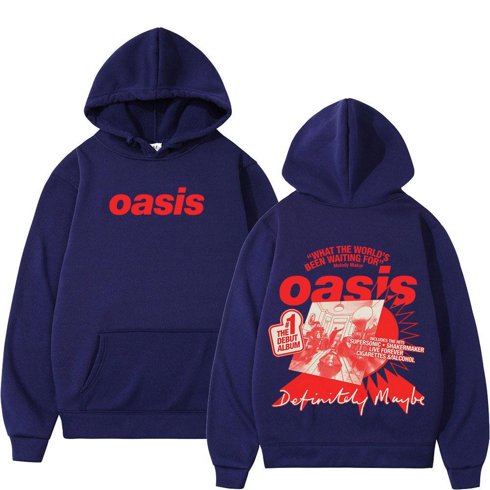 Logo zespołu Oasis Bluza z kapturem z nadrukiem Harajuku dla mężczyzn Moda Pulowery z długim rękawem Oversize Luźna Hip-hop Odzież sportowa Prezent dla fanów