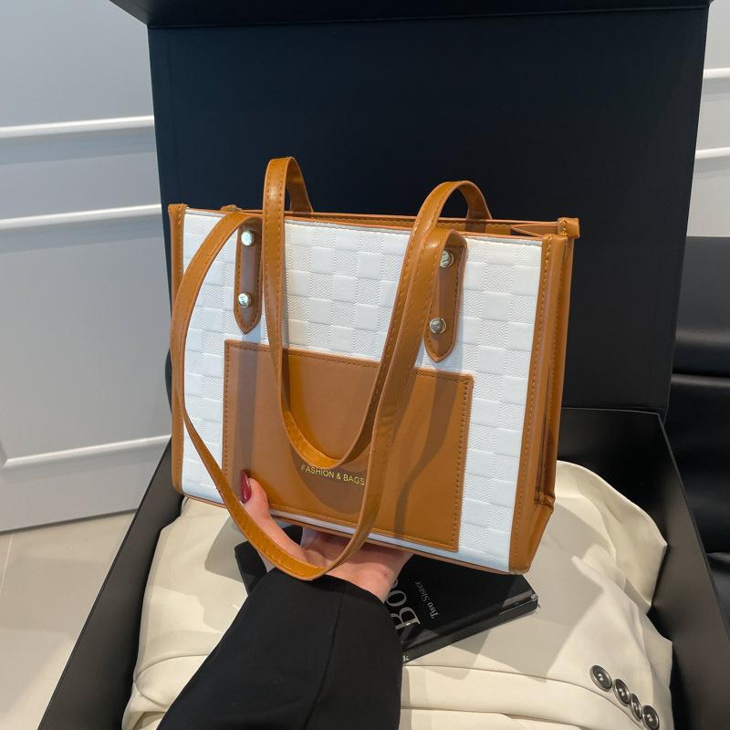 Simple handbag, new shoulder bag, tote bag, large-capacity contrasting color splicing temperament commuter women's bag