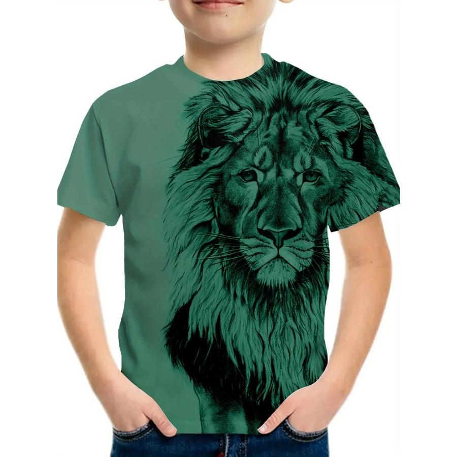 Chlapecké tričko s grafikou lva Módní topy s krátkým rukávem Chlapecké dívčí tričko Kreslený 3D potisk Dětské oblečení Letní dětská trička