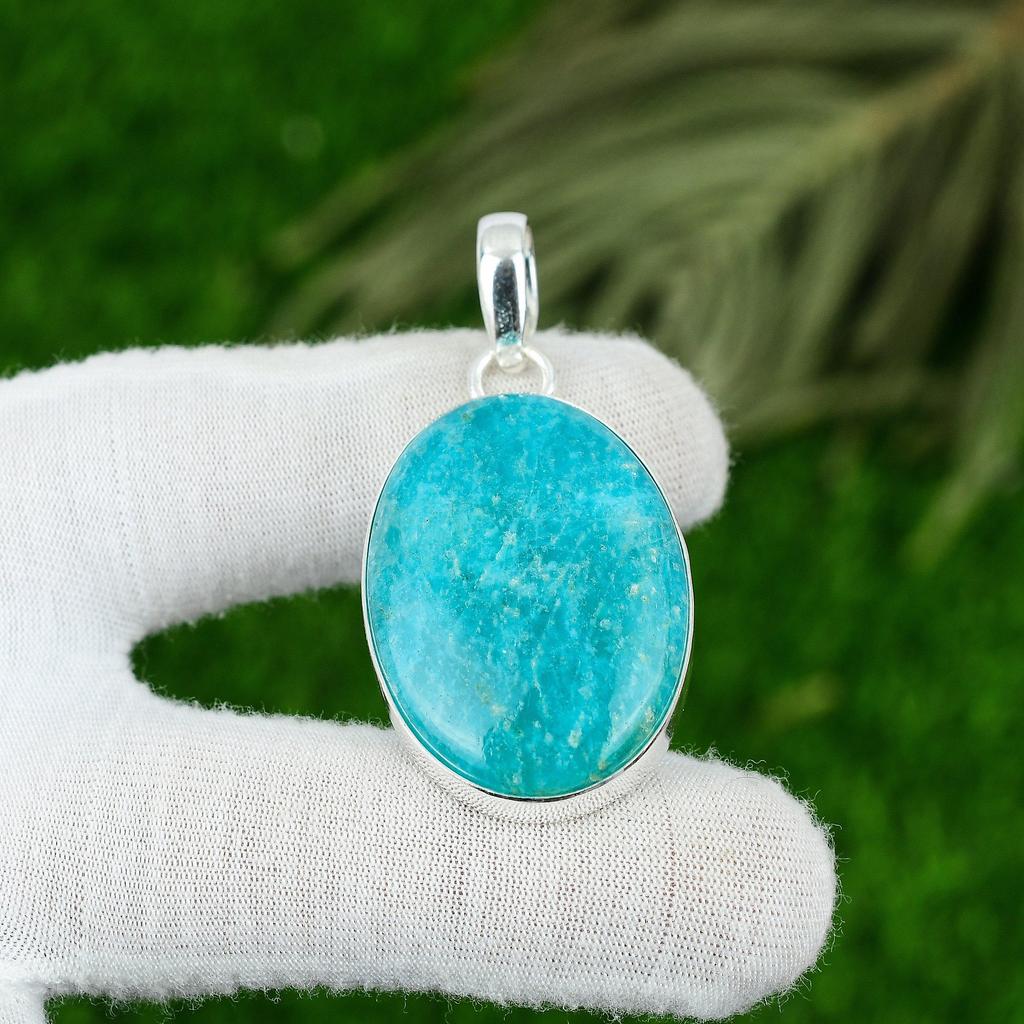 925 Sterling Silver Heart Chakra Amazonite Gemstone Handcrafted Pendant Jewelry