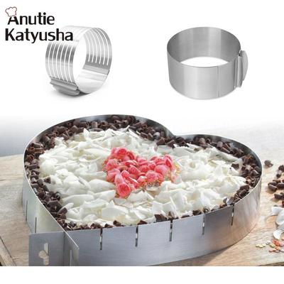 Einziehbarer silberner runder Kuchenschneider aus Edelstahl, verstellbarer Kuchenschaum, Cremering, Backform, Kreisform