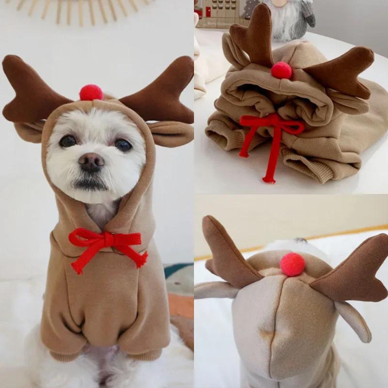 Warm Cute Elk Reindeer Dog Hoodie S/M/L Pet Clothing Puppy Cat Costume Chihuahua Mouse Cheese Jacket Suit - Cozy Dog Clothes