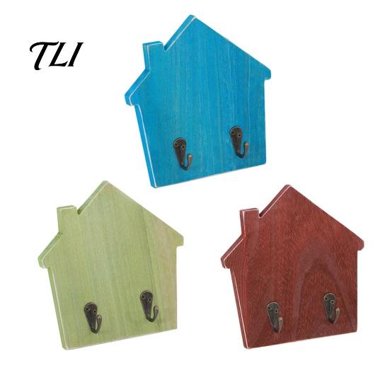 Self Adhesive Wood Hooks for Home House Shape Wall Storage Hook, Strong Traceless Decorative Apartment Renters American Style Hanger Entryway