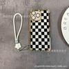Black plaid applies to iPhone17 mobile phone case, four corners anti-drop airbag 16promax portable rope 15 protective case.