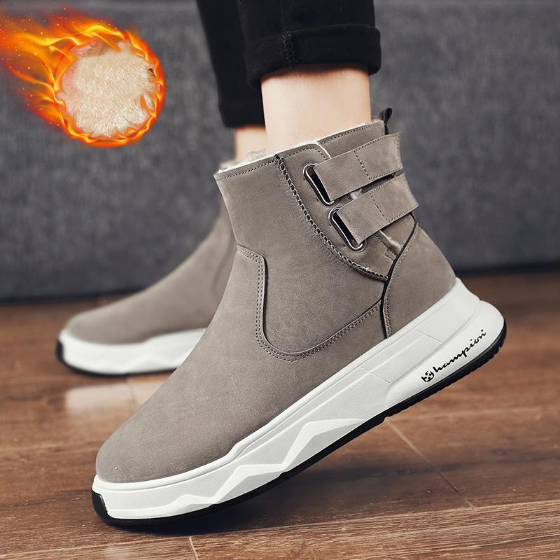 Zimní Pánské Hrubé a Plyšové Teplé a Módní Silná Podrážka Vysoké Kotníkové Bavlněné Boty Sněhule Ležérní Bavlněné Boty