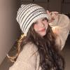 New Autumn and Winter Ins Big Head Knitted Hat Japanese Striped Wool Hat Korean Style Versatile Student Warm Hat Women