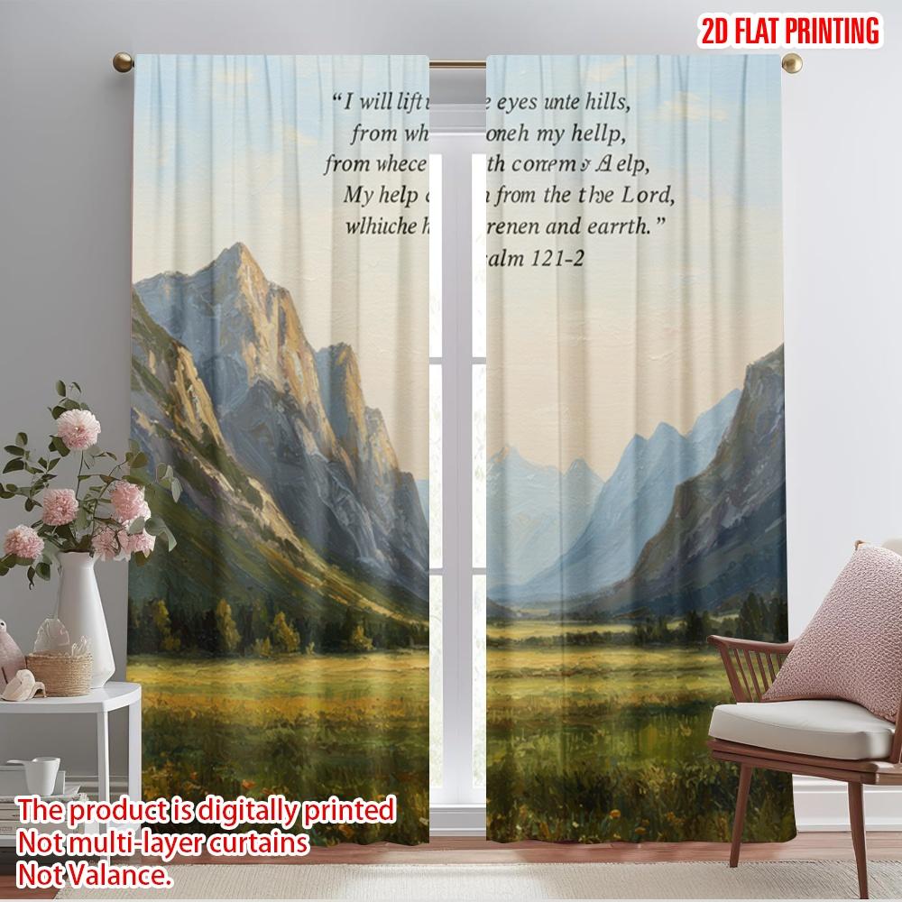 

2pcs 2D flat printing Party Curtains Mountain Valley Bible Verse 100% Polyester Without Electricity All Season Party & Holiday 52.50×116.00 CM 2pcs