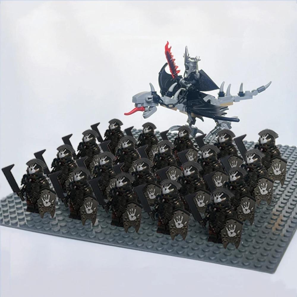 New 21Pcs Solider Uruk Hai Army Figrues King Angmar With Fell Beasts Shield Sword Bow Spear Weapons Kid Toys
