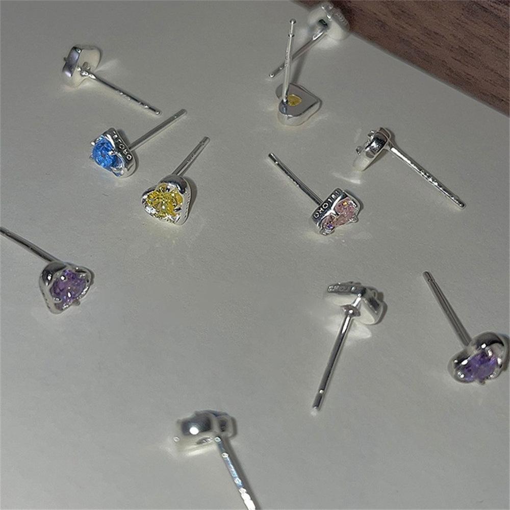 Color Zircon Stud Earrings Women's Love Bone Stud Design Sweet Cool Cochlear Stud Earrings Earrings
