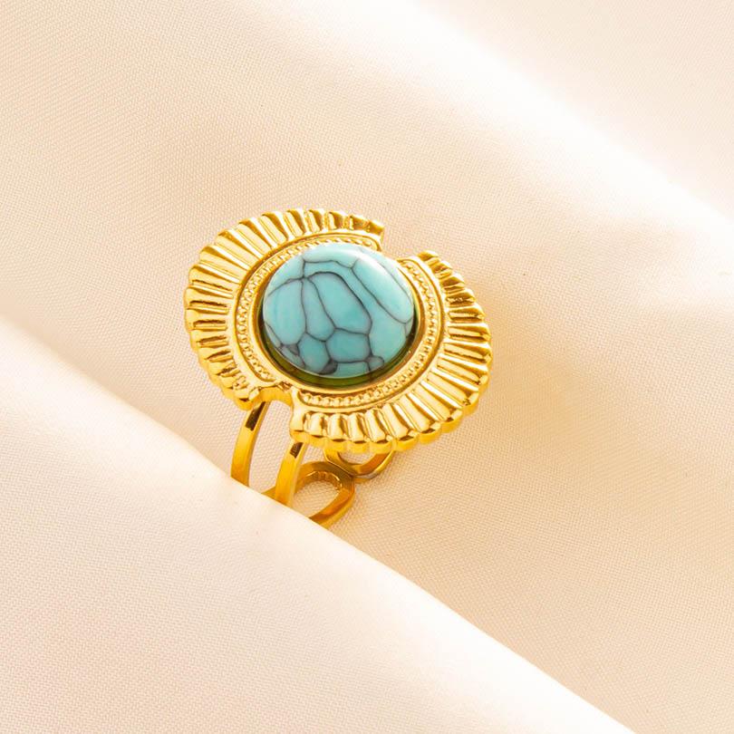 Turquoise Finger Jewelry Long Oval Sun Heart Water Drop Stainless Steel Rings For Women Men Accessories Gold Plated Open Anillos