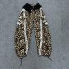 Autumn New European and American Designer Leopard Print Splicing Striped Elastic Loose Banana Casual Pants Women's Scimitar Pants