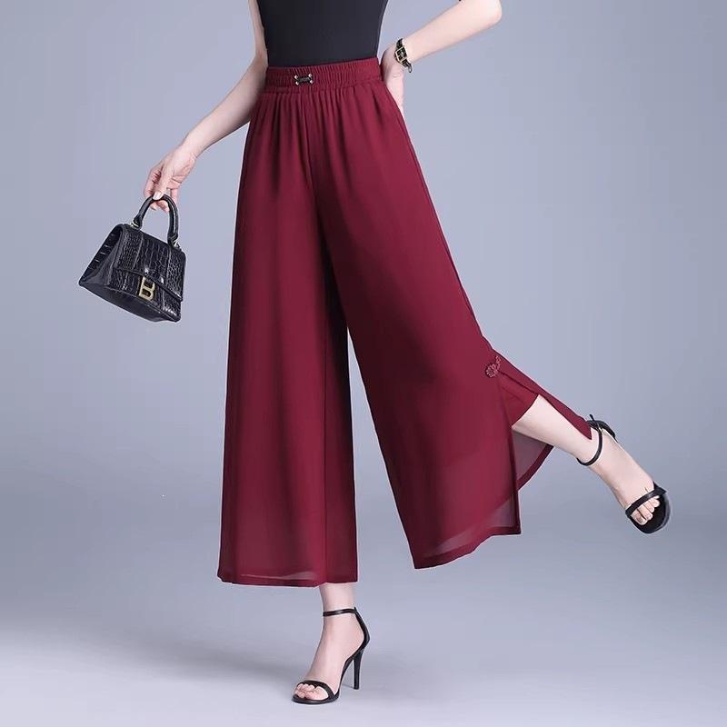 Women S High Waist Split Wide Leg Cropped Palazzo Pants Summer Thin Loose