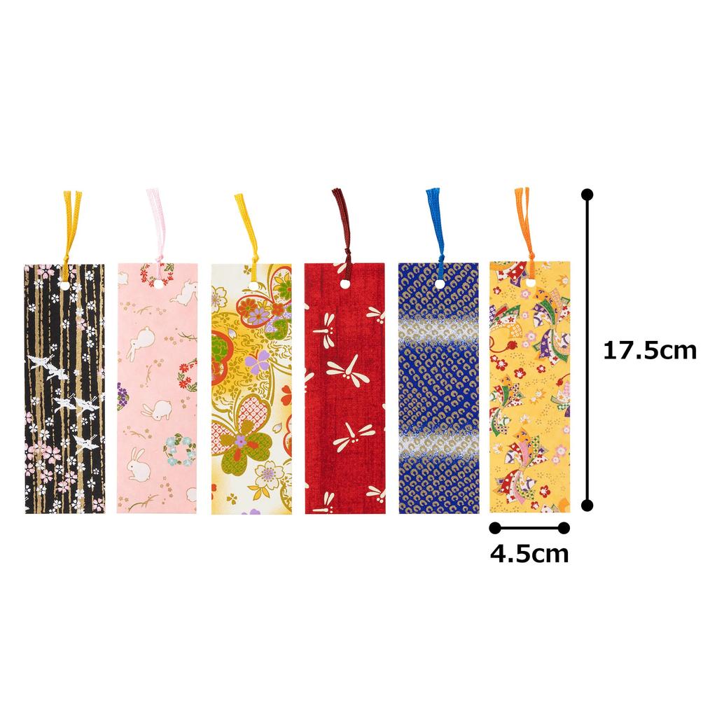 Kawasumi Washi Yuzen Washi Various Set of 6 Bookmarks, Patterns,