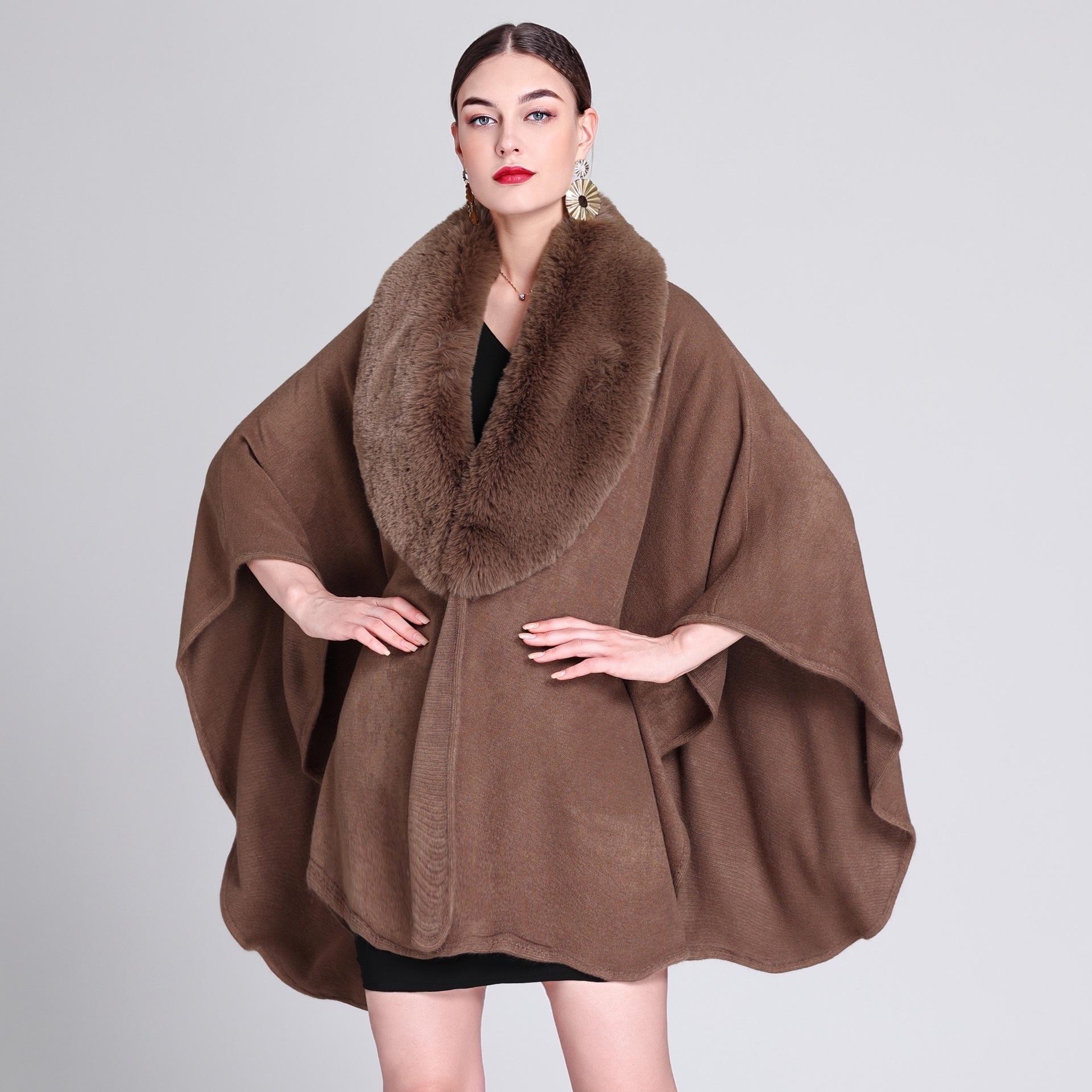 

New imitation otter rabbit fur collar shawl cape plus size knitted cardigan loose cloak jacket for women