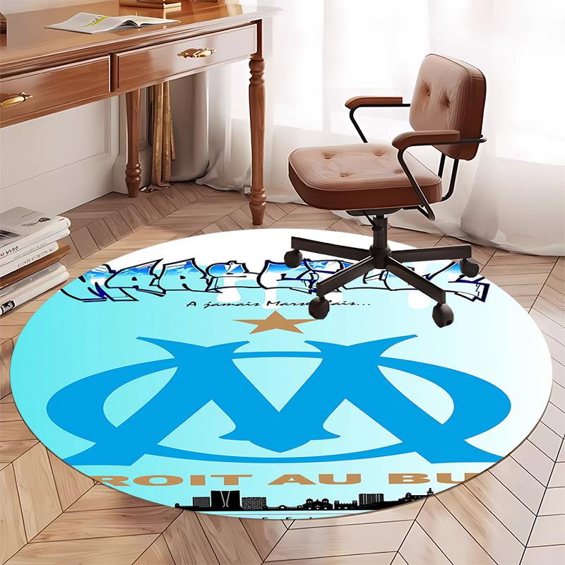 Olympique de Marseille Printed Round Rug Carpet Chair Rug Area Rug Entryway Doormats,for Office Chair Living Room Bedroom Kitchen Room.