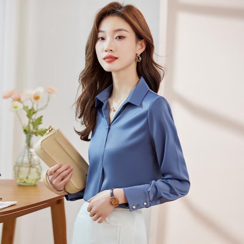 Damen V-Ausschnitt Langarm Chiffon Professionelles Bluse