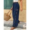 Women S Casual Solid Color Hollow Out Loose Straight Leg Pants