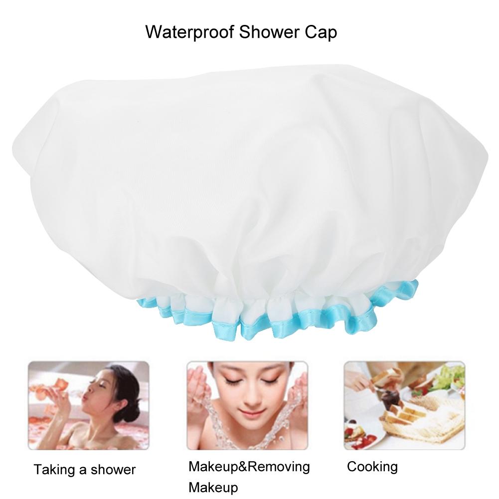 Adult Double Layer Waterproof Shower Cap Thicken Elastic Women Bath Cap Hat Large