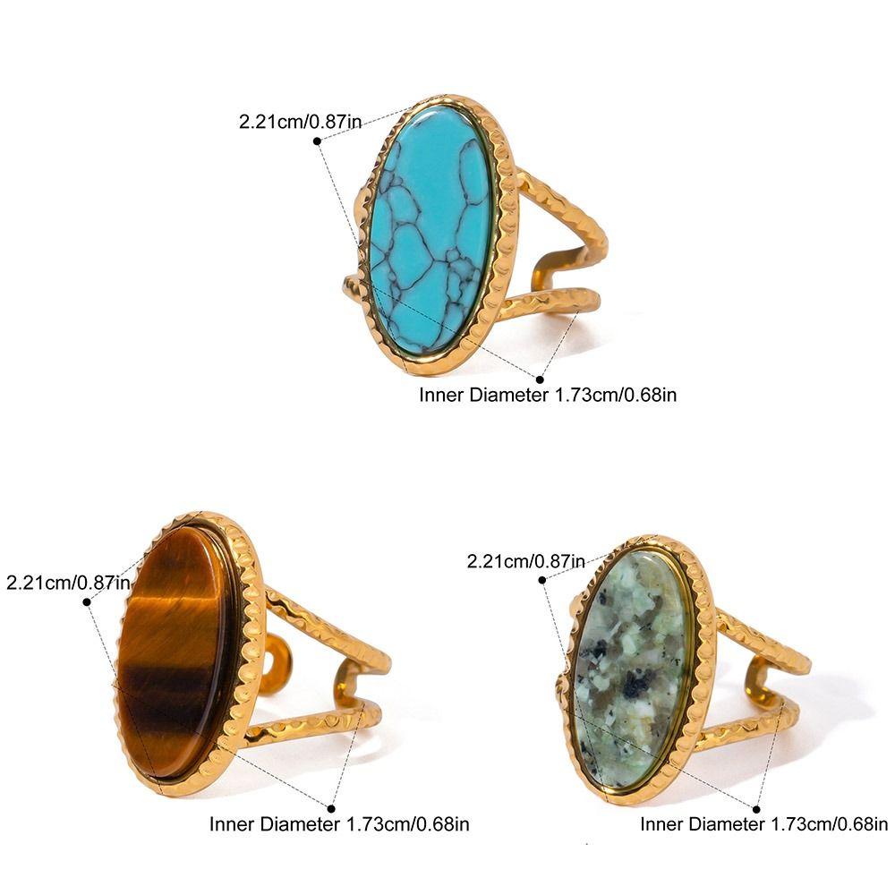 Korean Style Turquoise Metal Ring Geometric Wide Finger Buckle Retro Geometric Open Ring  Women