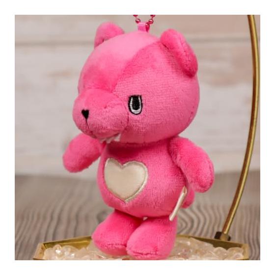 Shinada Gaburab Bear Mascot Plush Keychain, Pink, 10cm Height, Sharp Fangs, Slanted Eyes, Cool Bear Design, Lightweight, Attachable To Bags/Belts,