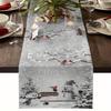 1pc Grey Marry Christmas Table Runner Snowman Printed Dustproof Durable Tablecloth for Xmas New Year Dinning Table Decoration