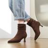 2025 autumn new retro suede pleated stacking boots women's autumn and winter pointed high-heeled thin boots slim medium boots