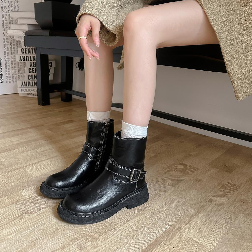 Platform short boots women's 2025 autumn and winter new thick heel Martin boots knight versatile British style side zipper thin boots