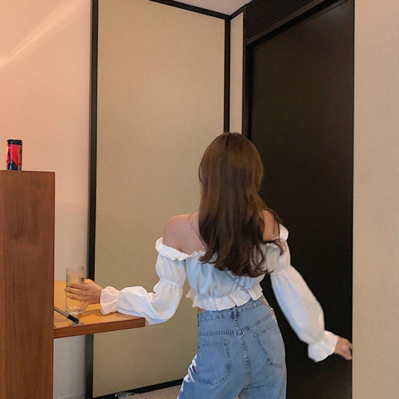 Top HNXC z jednym rękawem dla studentek, Krótki top z wysokim stanem i bufiastymi rękawami, Modny dla kobiet