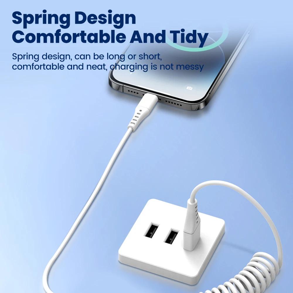 120W Car Spring Cable USB Type C Fast Charging Micro USB Cable For iPhone 16 15 Samsung Xiaomi  Quick Charger 3.0