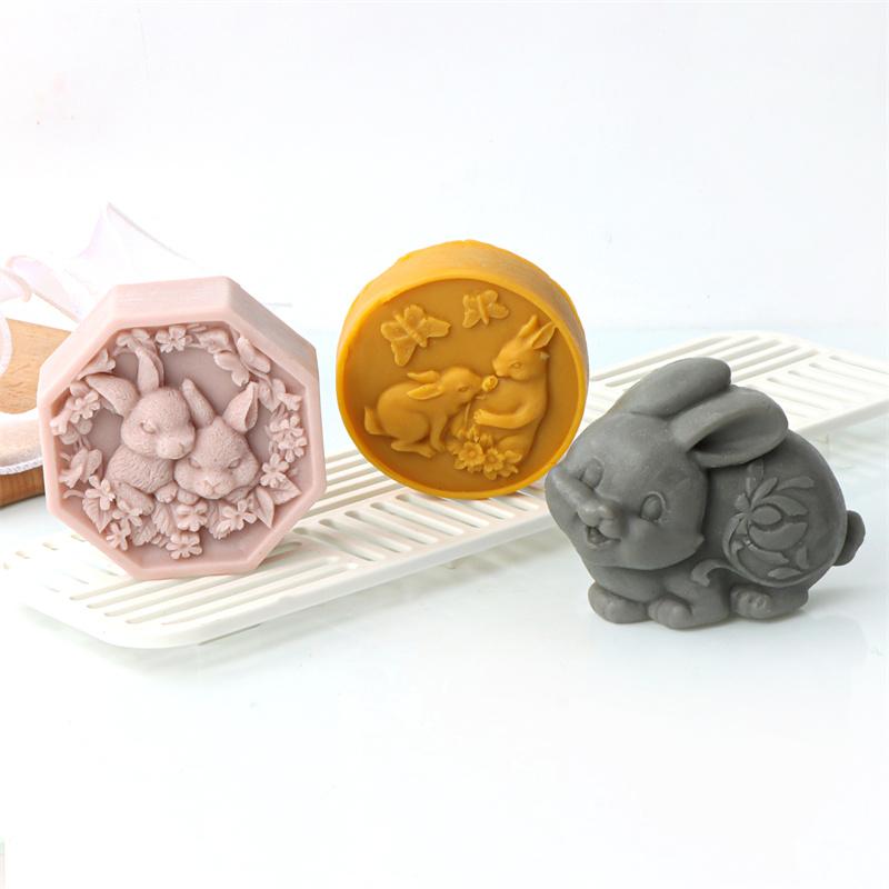 Easter Flower Rabbit Silicone Soap Mold DIY Happy Cute Rabbit Flower Pattern Butterfly Animal Relief Chocolate Cake Decor Gift