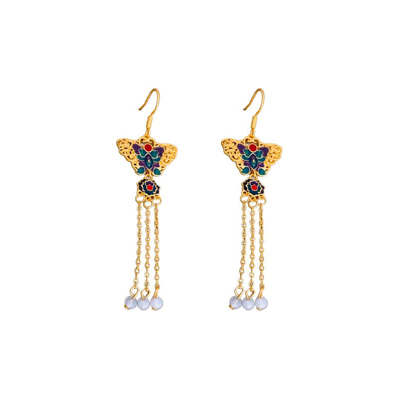 Butterfly Lotus Tassel Ear Hook Earrings Real Gold Temperament High-end Earrings for Women
