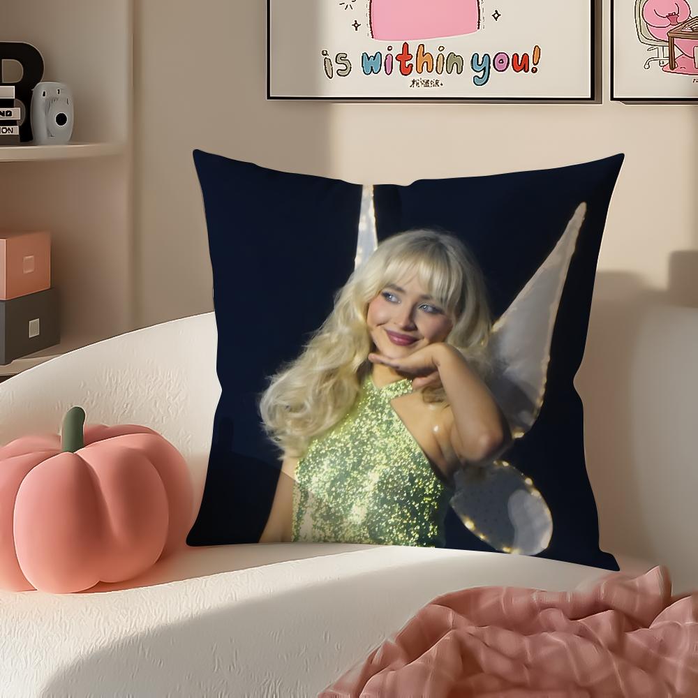 Modern Pop Beautiful Singer SSabrina Carpenter Cushion Cover Pillowcase Short Plush Invisible Zipper Room Sofa Cushion Cover