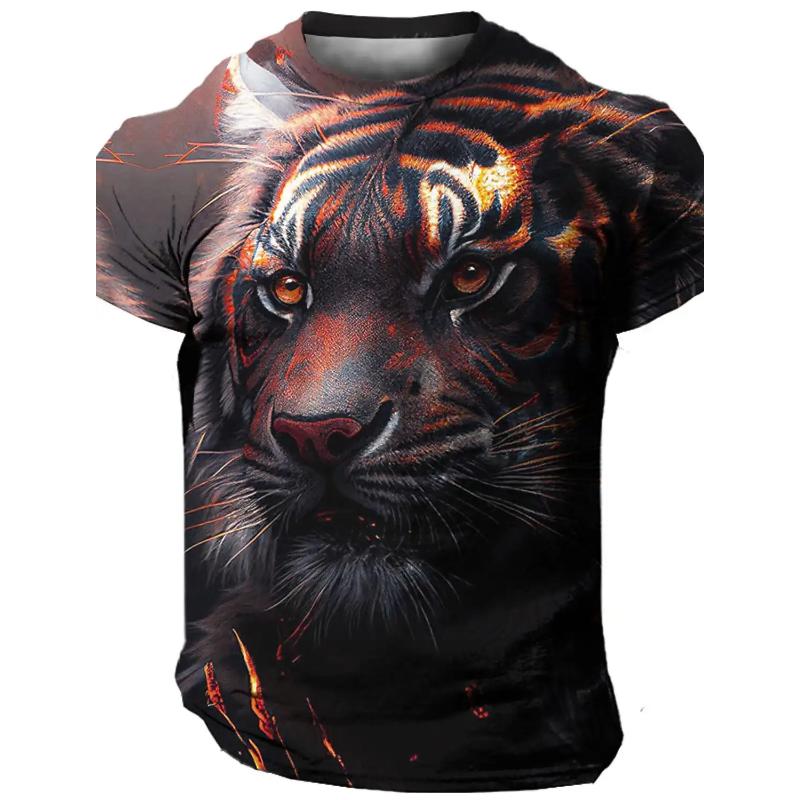 Flame Animal Pattern 3D Printing Fashion Men's Outdoor Sports Short Sleeve T-shirt Plus Size Men's Shirt Casual Personality Tren
