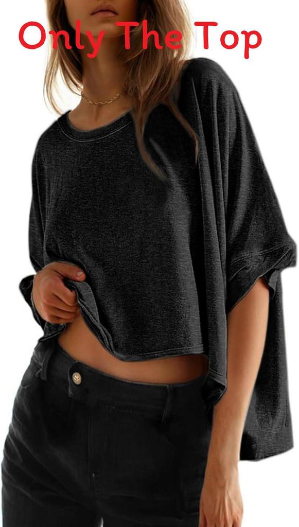 Casual Loose Fit T Shirt With Batwing Sleeves And Splice Detailing For Everyday Wear