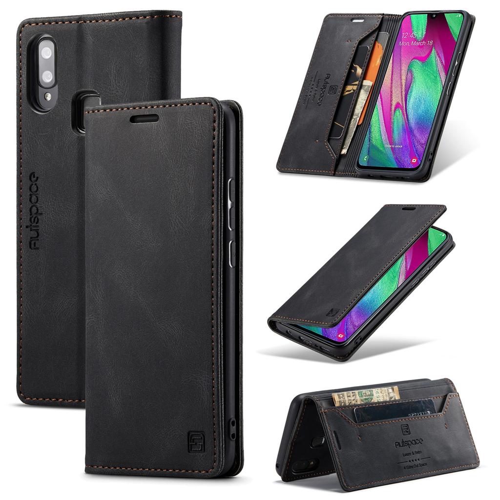 Premium Vintage Leather Wallet Case for Samsung Galaxy A40 - RFID Blocking, Flip Cover with Card Slots (4 Colors)