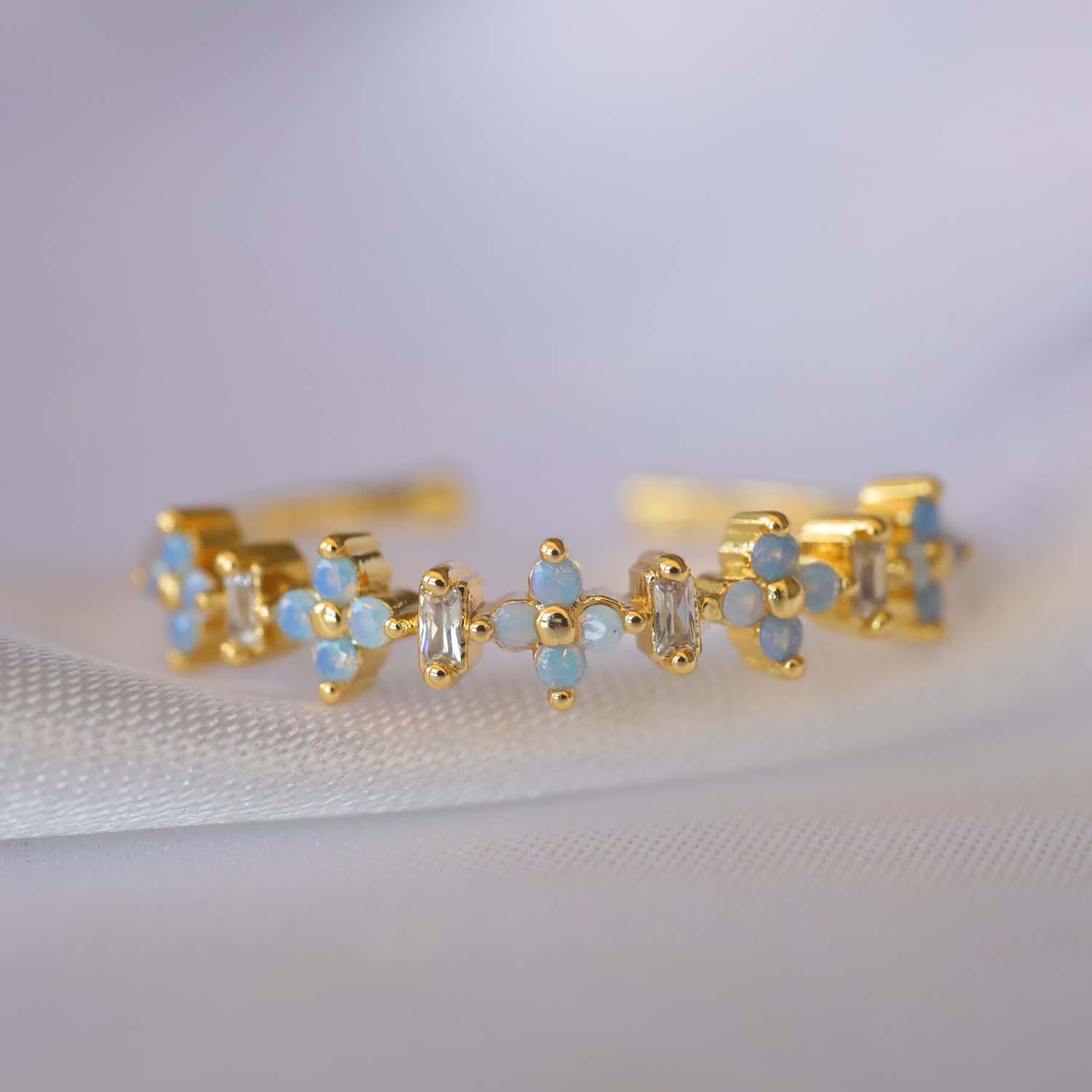 High-end Four-leaf Clover Open Adjustable Ring Casual Zircon Women s Ring
