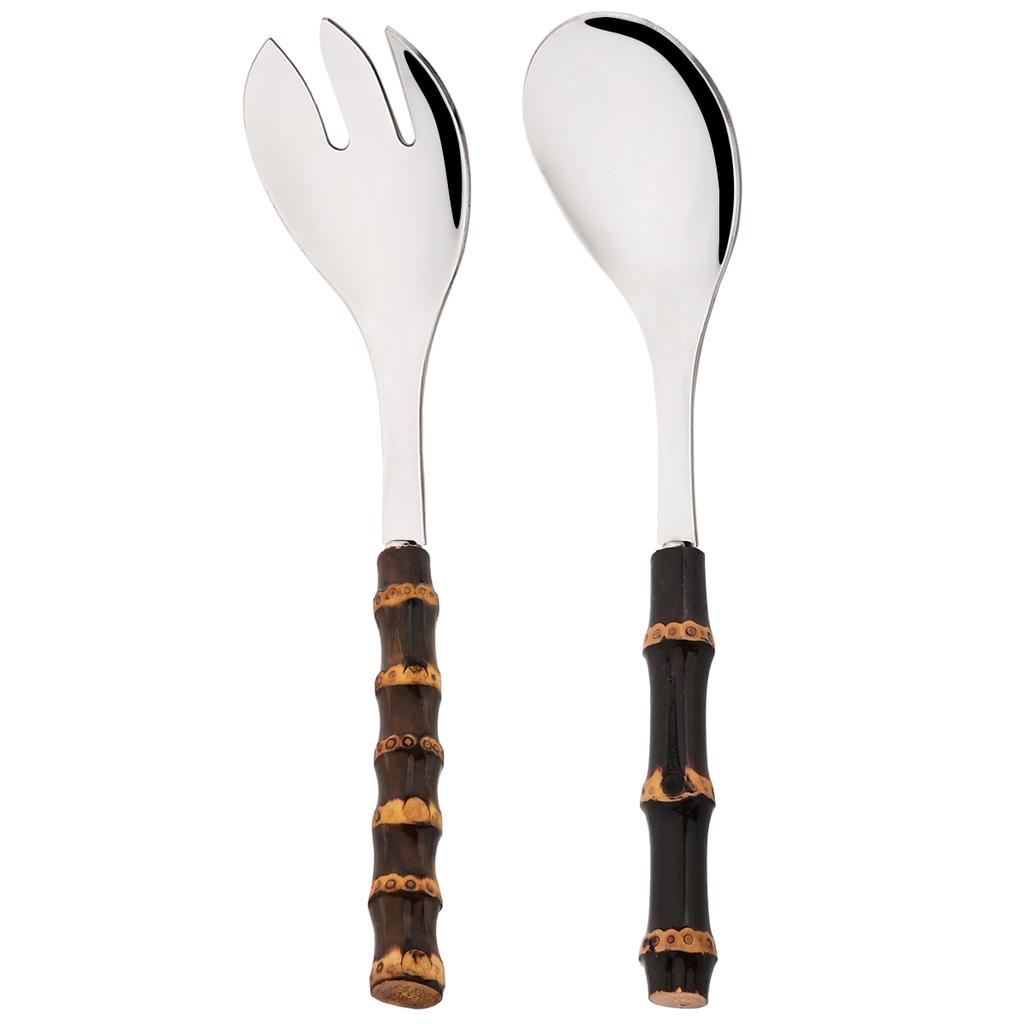 2/4pcs Black Bamboo Handle Dinnerware Set Mirror Stainless Steel Flatware Salad Fork Spoon Cutlery Set Western Kitchen Tableware