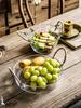 7/8.5 Inches Galss Fruit Plate with Hemp Rope Handle Nordic Large Capacity Salad Bowl Household Thickened Transparent Tableware