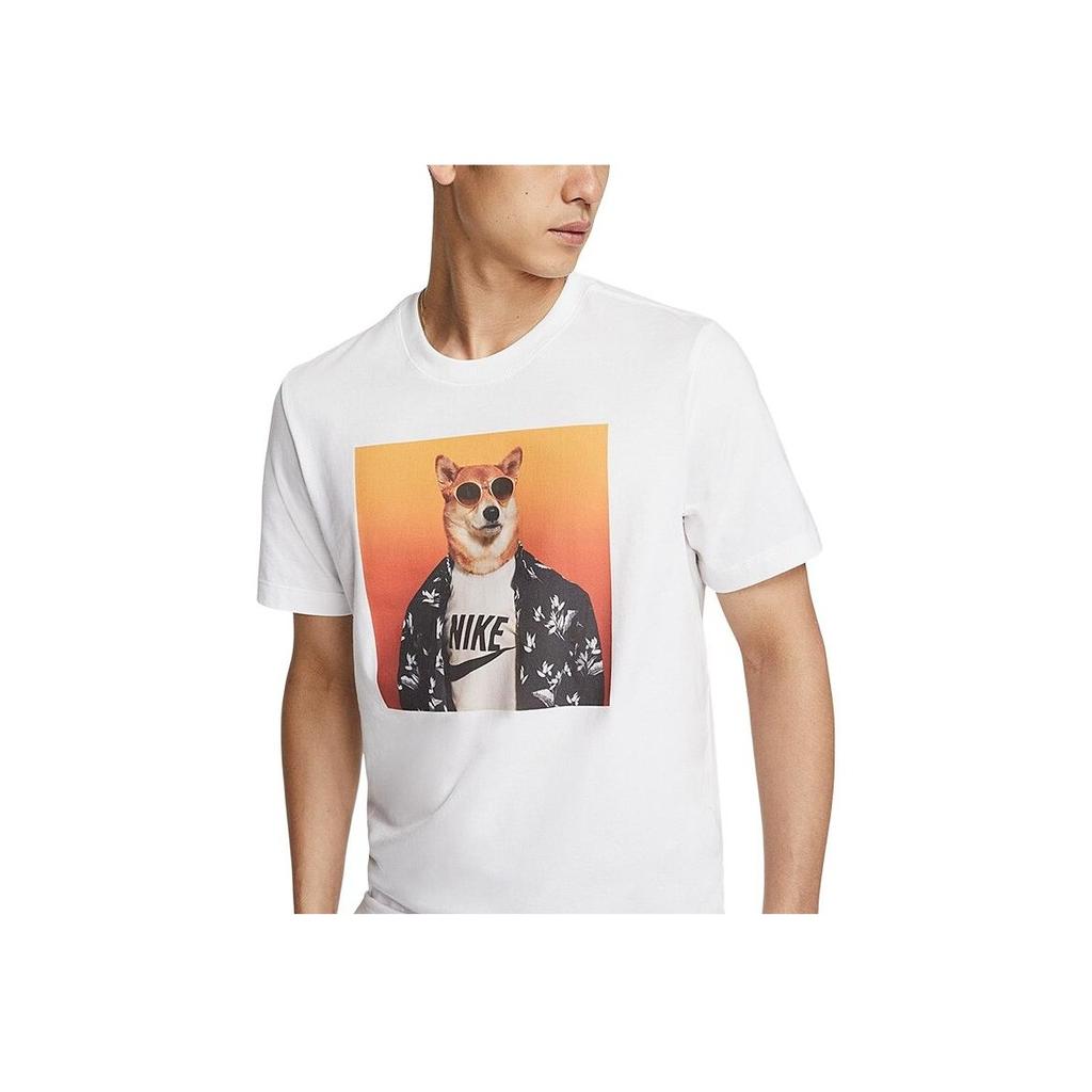 Nike Shiba Inu Sonnenbrillen-Print Rundhals-T-Shirt Herren Tops Weiß BQ0186-100
