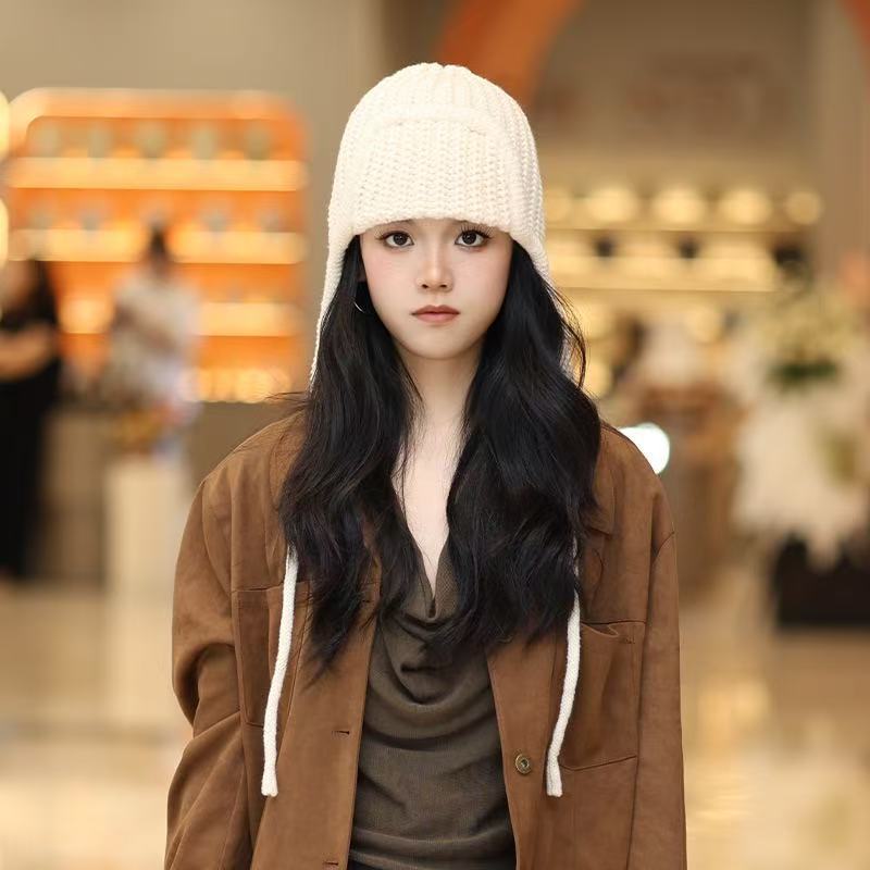 Ear protection knitted wool hat children's season warm Lei Feng hat men's solid color strap flying ski hat tide