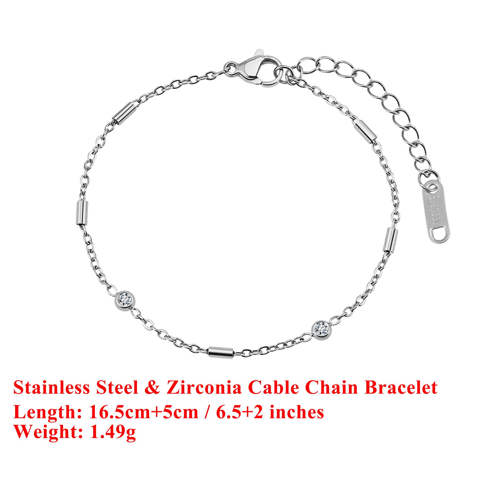 

EFFIE QUEEN Stainless Steel 18k Gold Round Zirconia Chain Bracelet Banquet Jewelry for Women, Men Birthdays Party Gift STKB02 серебряный