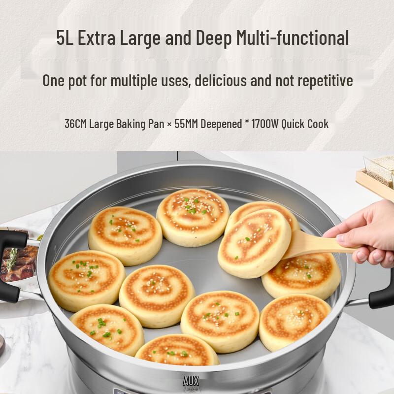 Aux Multi-functional Electric Pancake Maker – 304 Stainless Steel Frying Pan with Deepened and Enlarged Design for Household Use.
