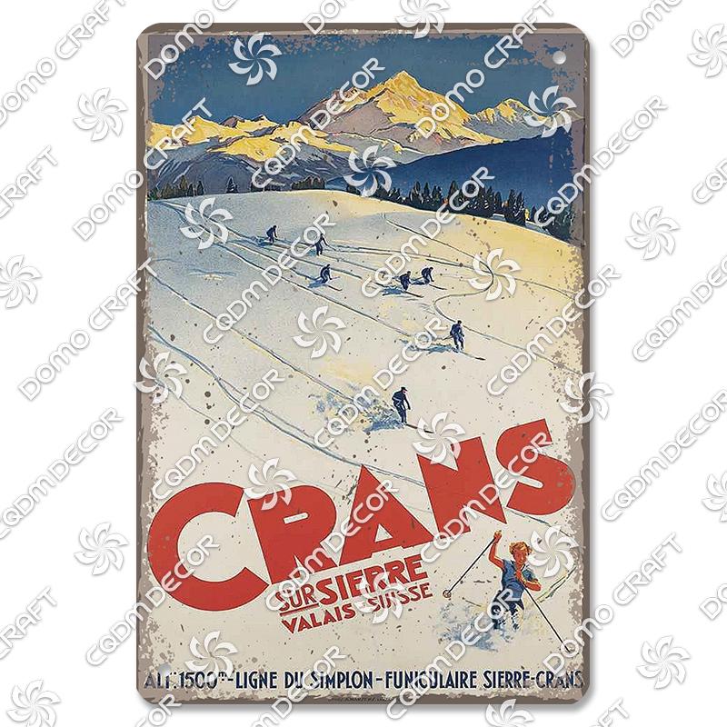 Ski Poster Metall Blechschilder Skipiste Schlitten Winter Skifahren Sport Metallplatte Vintage Wanddeko Geschäft Ski Club Wohnzimmer Zuhause