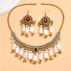 Southeast Asia Indian Ethnic Gemstone Beaded Earrings and Necklace Set