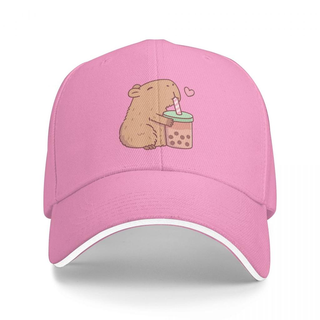 Cute Capybara Loves Bubble Tea Thermal Baseball Caps Snapback Baseball Hats Breathable Casual Casquette for Men And Women